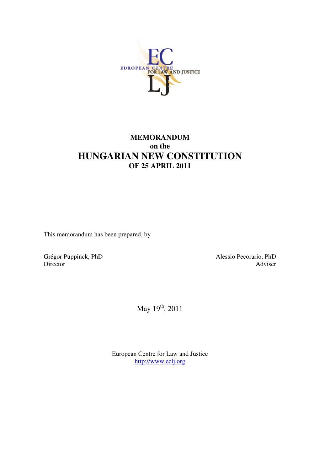 Memorandum on the New Hungarian Constitution