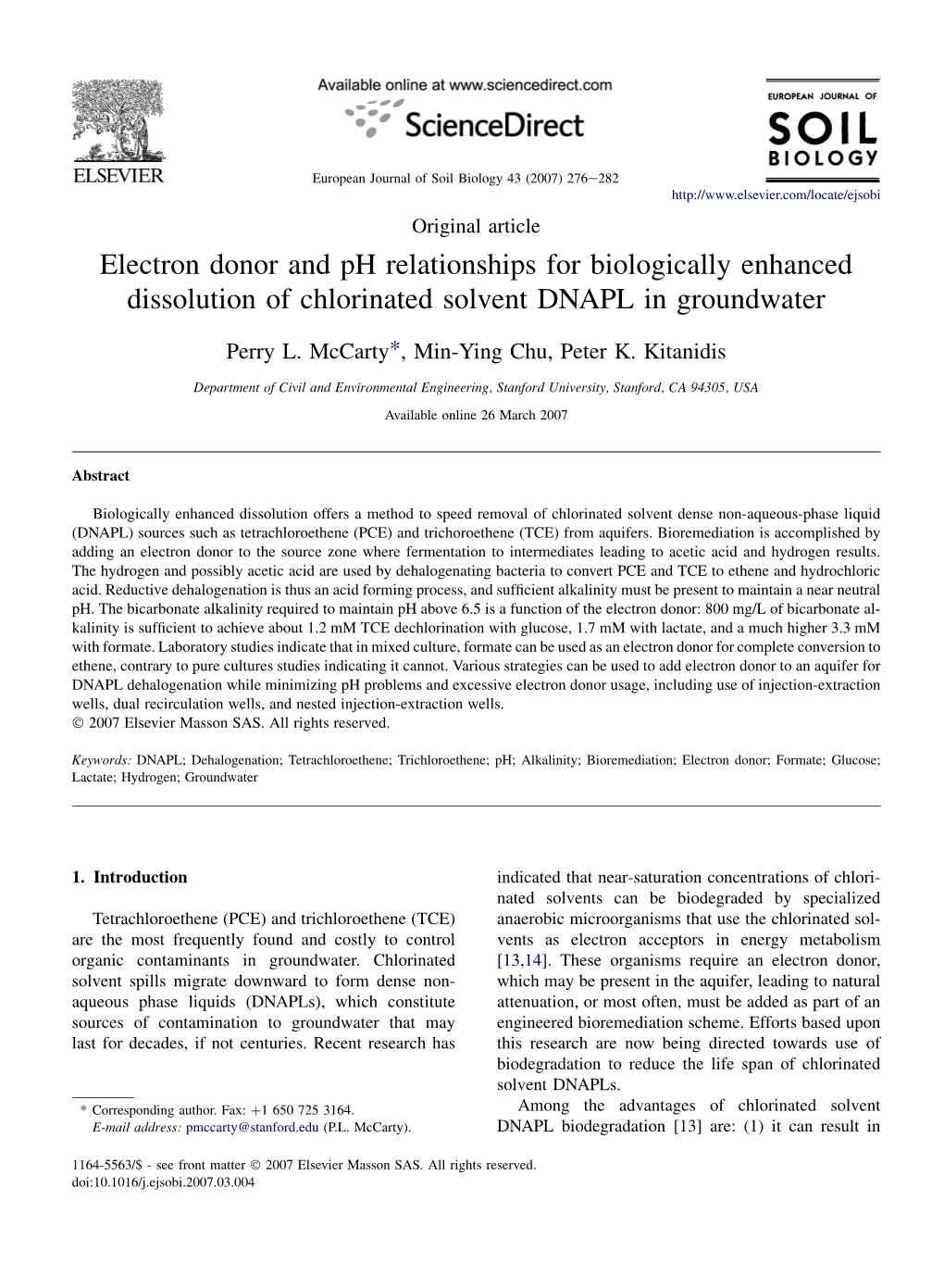 Electron Donor and Ph Relationships for Biologically Enhanced Dissolution of Chlorinated Solvent DNAPL in Groundwater