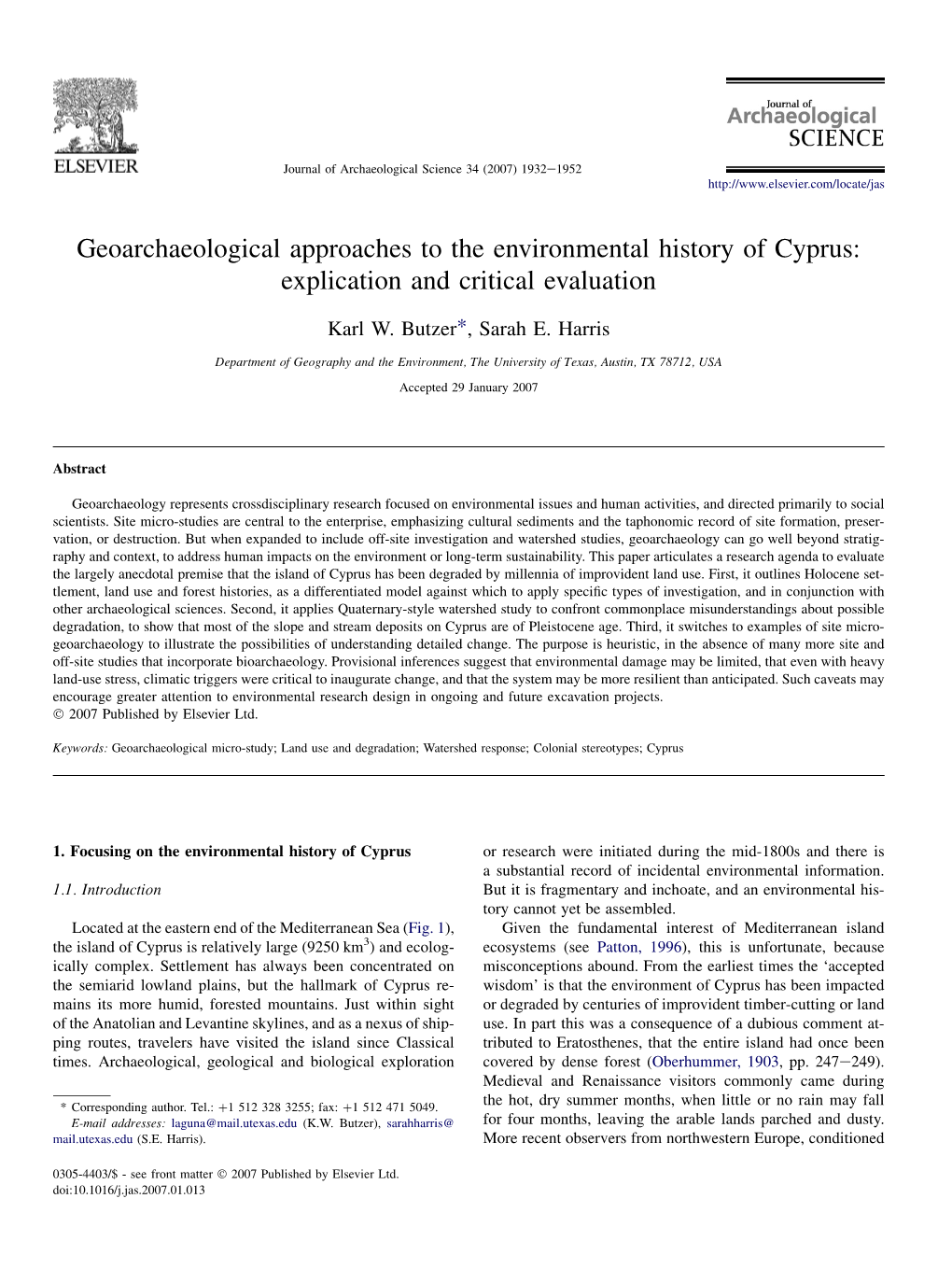 Geoarchaeological Approaches to the Environmental History of Cyprus: Explication and Critical Evaluation