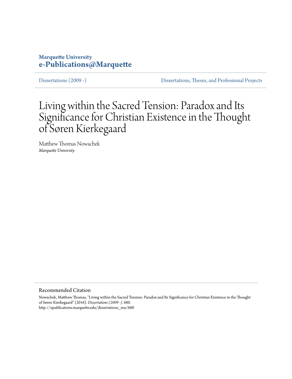 Living Within the Sacred Tension: Paradox and Its Significance For