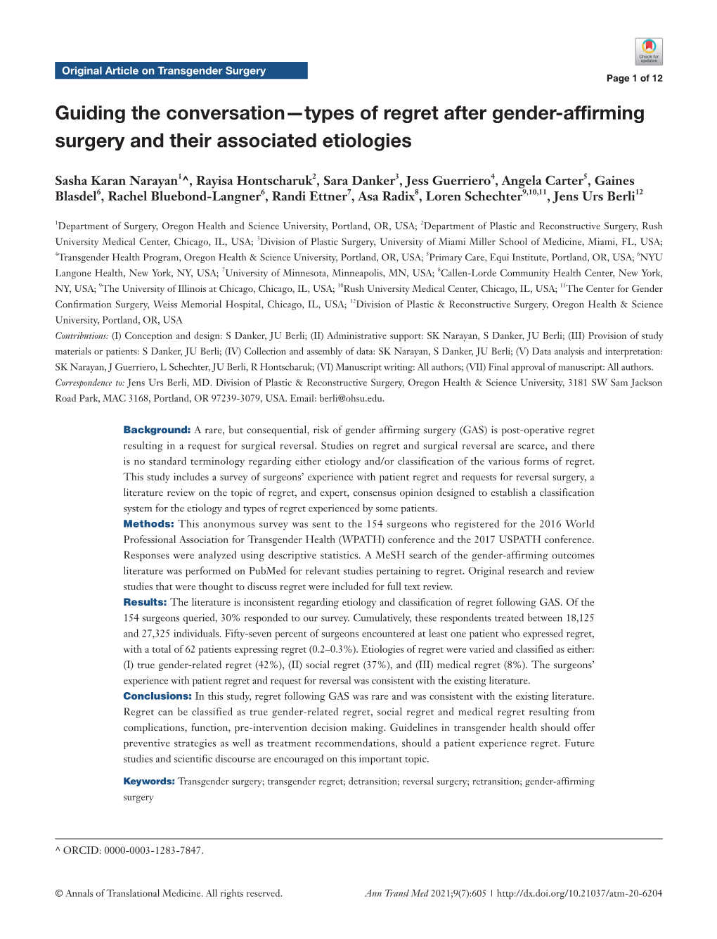 Guiding the Conversation—Types of Regret After Gender-Affirming Surgery and Their Associated Etiologies