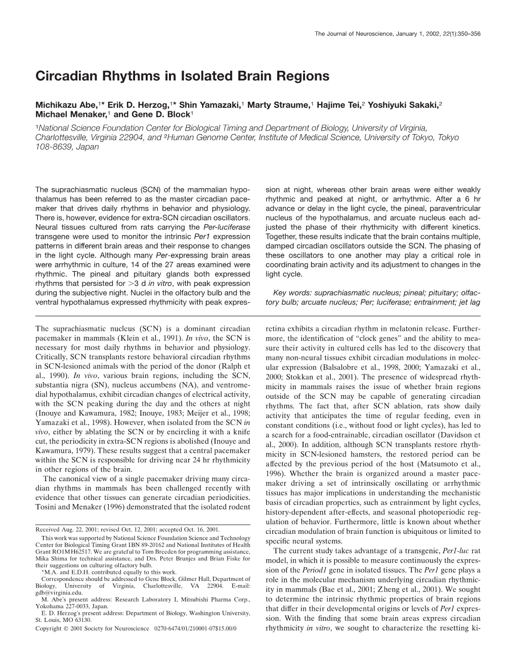 Circadian Rhythms in Isolated Brain Regions