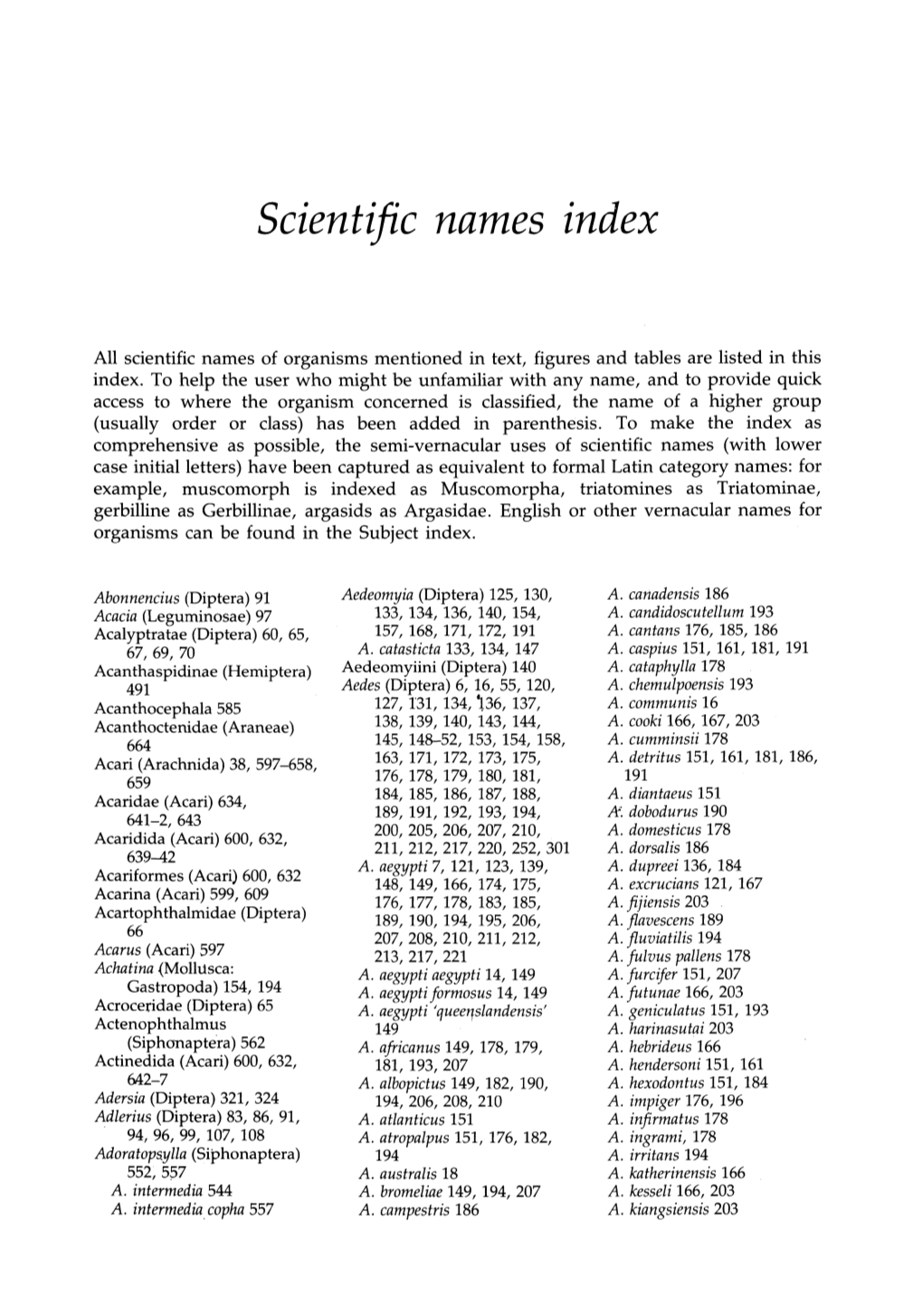 Scientific Names Index