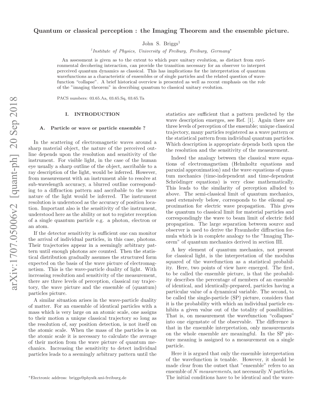 Quantum Or Classical Perception According to the Imaging Theorem