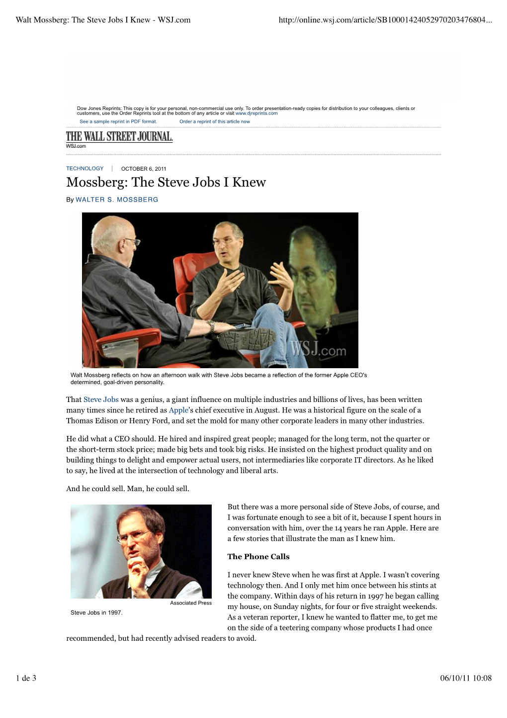 Walt Mossberg: the Steve Jobs I Knew - WSJ.Com