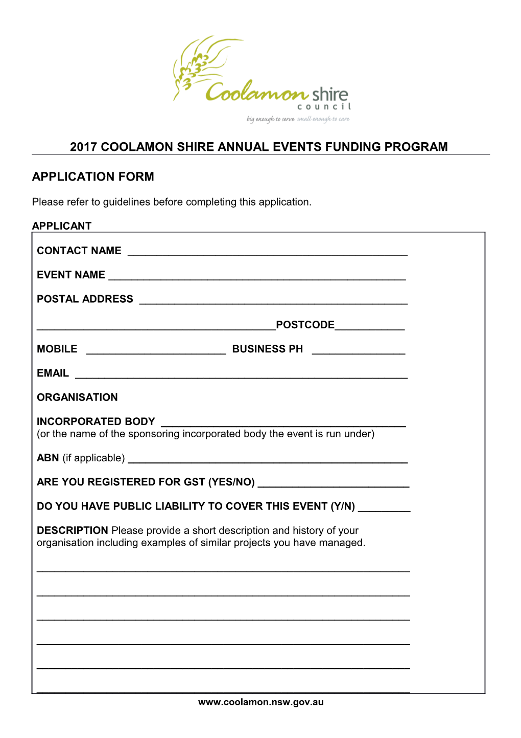 2017 Coolamon Shire Annual Events Funding Program