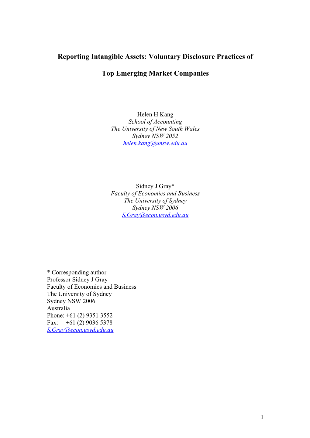 Reporting Intangible Assets: Voluntary Disclosure Practices of Top Emerging Market Companies