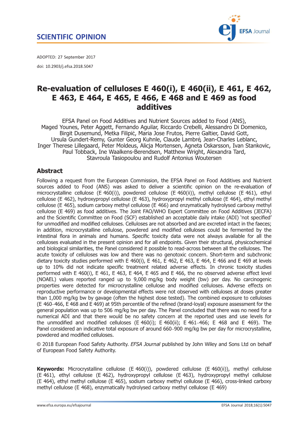 E 460(Ii), E 461, E 462, E 463, E 464, E 465, E 466, E 468 and E 469 As Food Additives