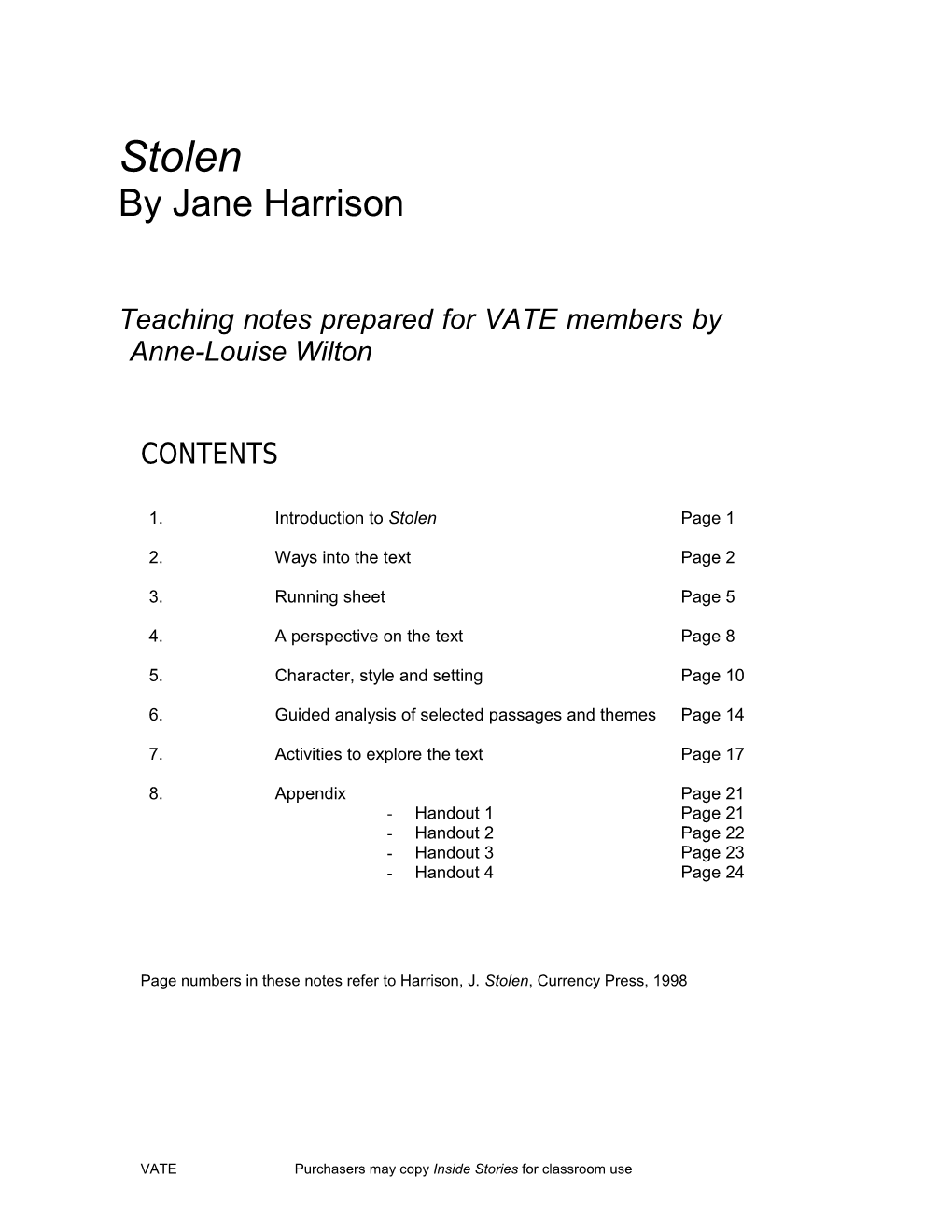 VATE Text Analysis Stolen by Jane Harrison