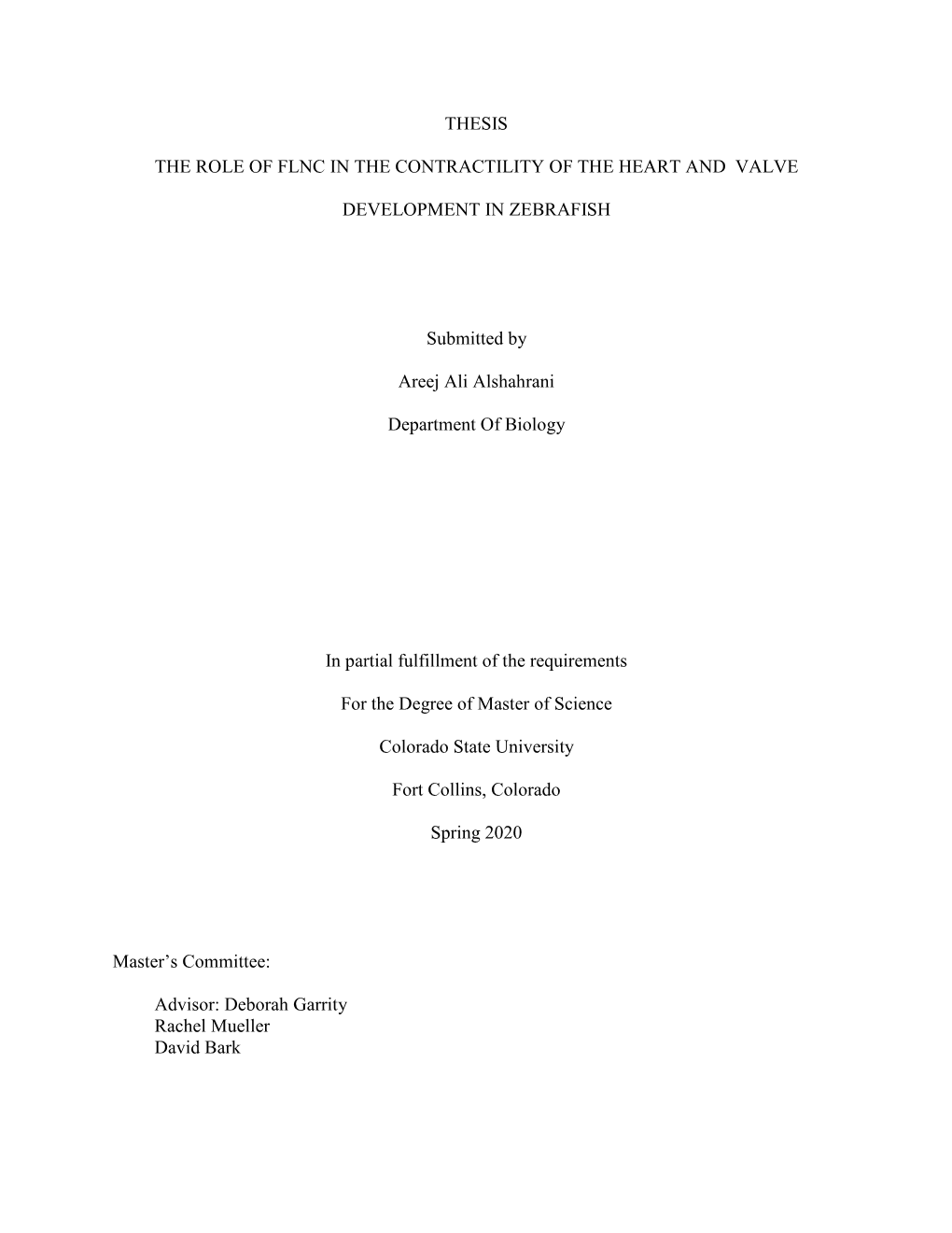 Thesis the Role of Flnc in The