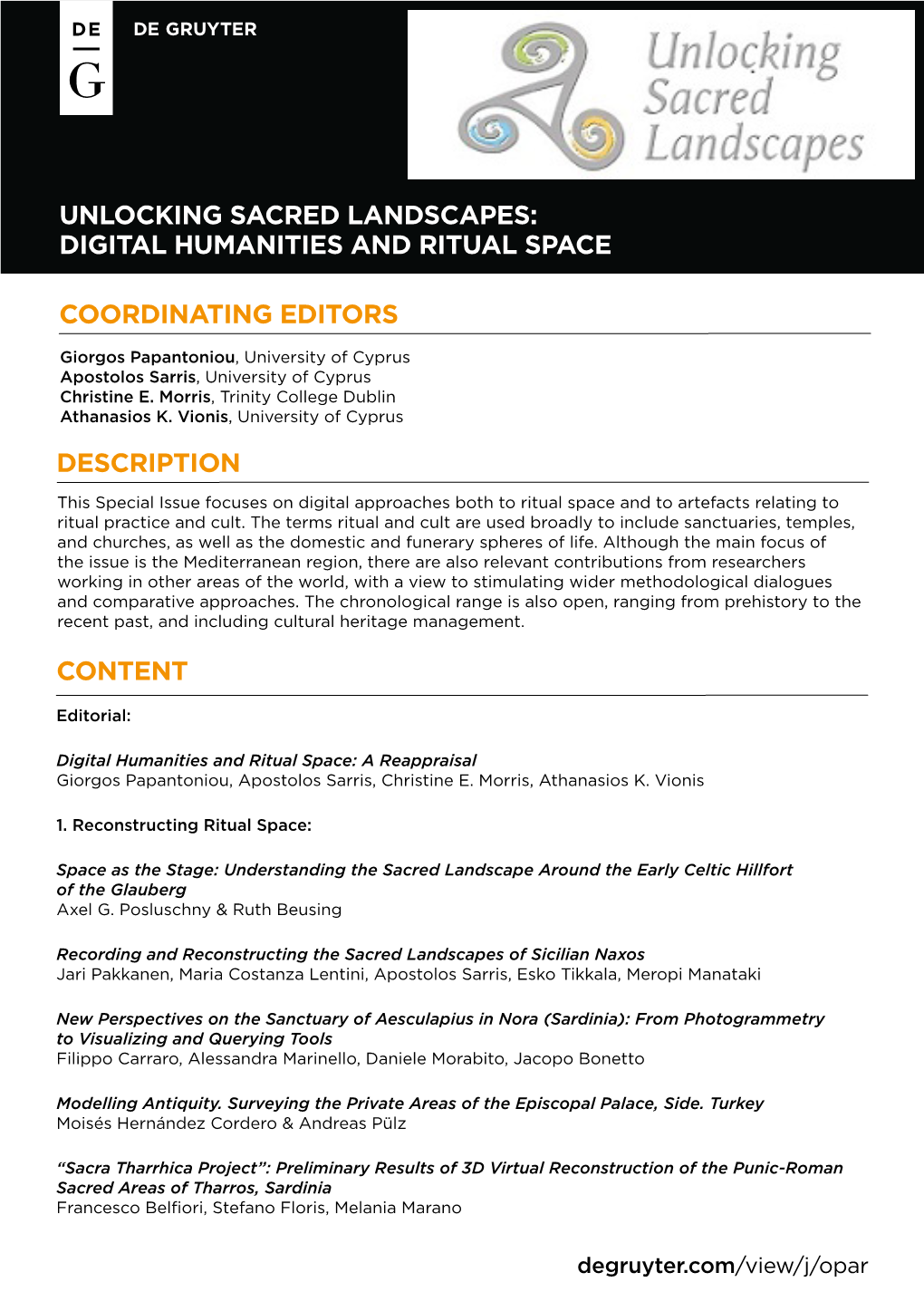 Unlocking Sacred Landscapes: Digital Humanities and Ritual Space