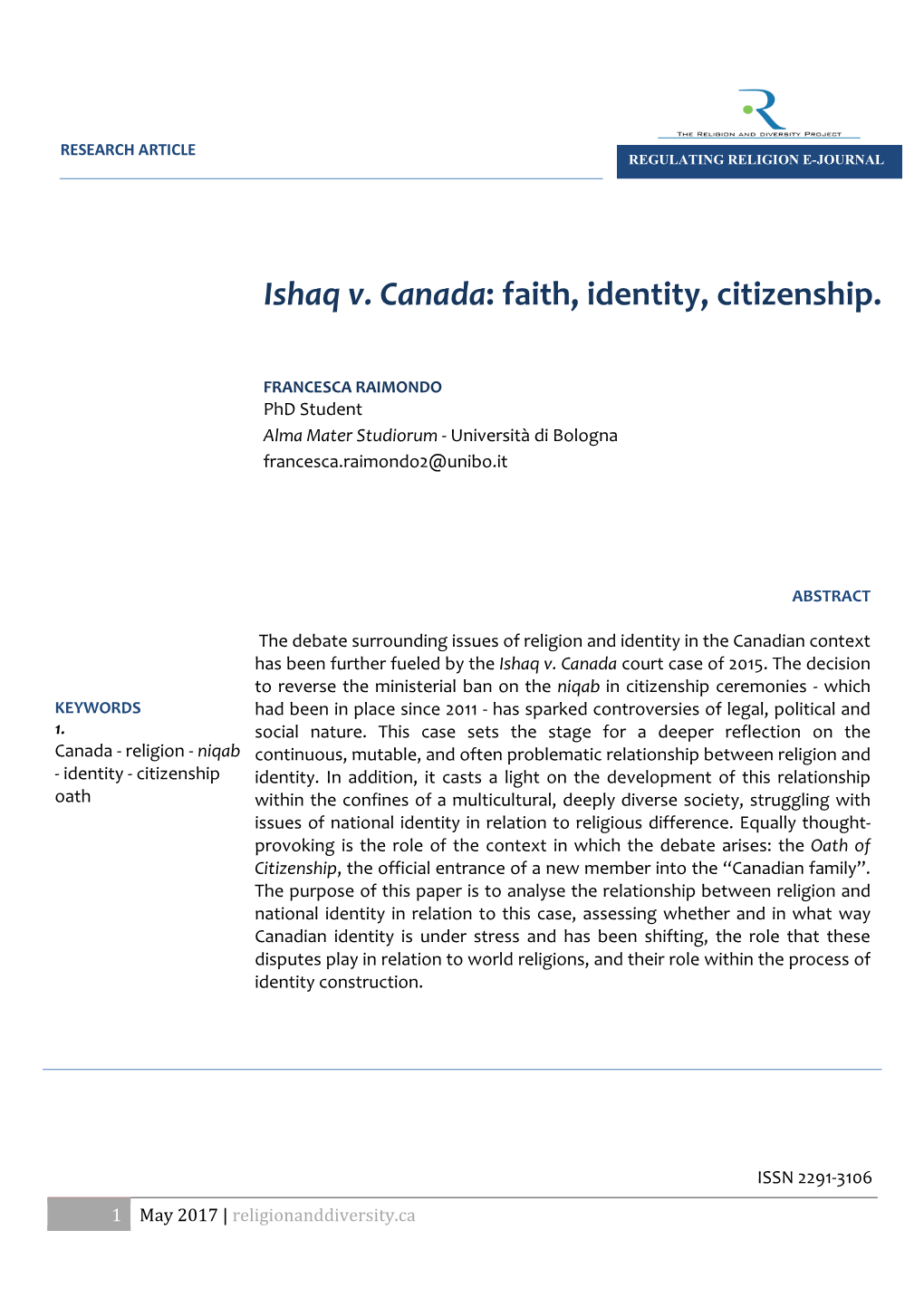 Ishaq V. Canada: Faith, Identity, Citizenship