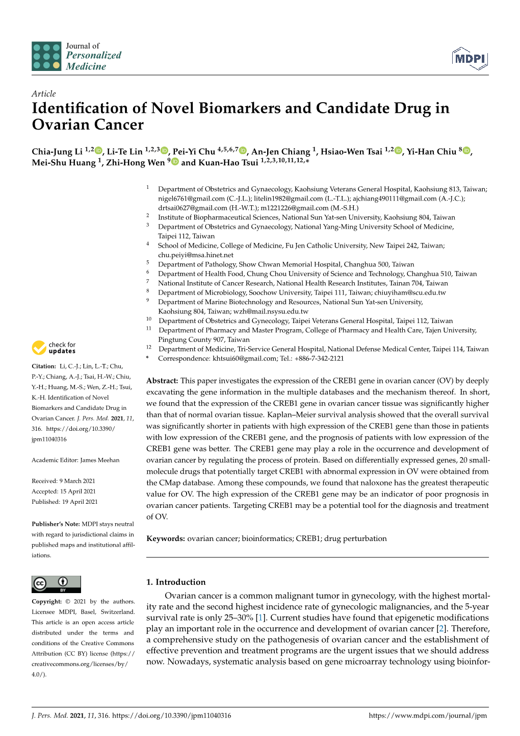 Identification of Novel Biomarkers and Candidate Drug in Ovarian Cancer