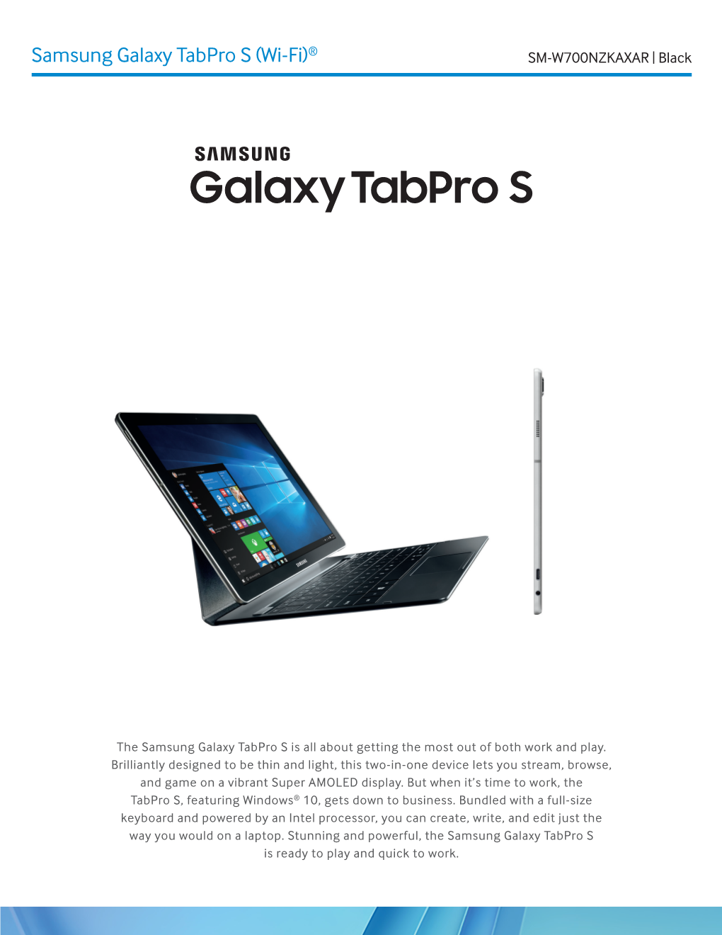 Samsung Galaxy Tabpro S (Wi-Fi)® SM-W700NZKAXAR | Black