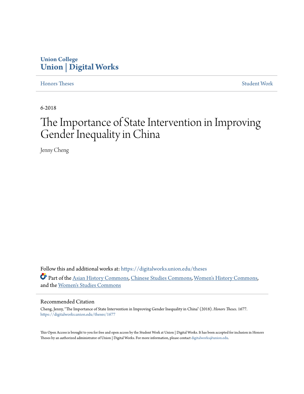 The Importance of State Intervention in Improving Gender Inequality in China