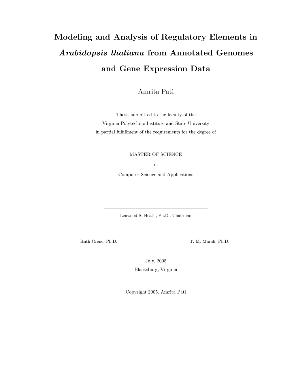 Modeling and Analysis of Regulatory Elements in Arabidopsis Thaliana from Annotated Genomes and Gene Expression Data