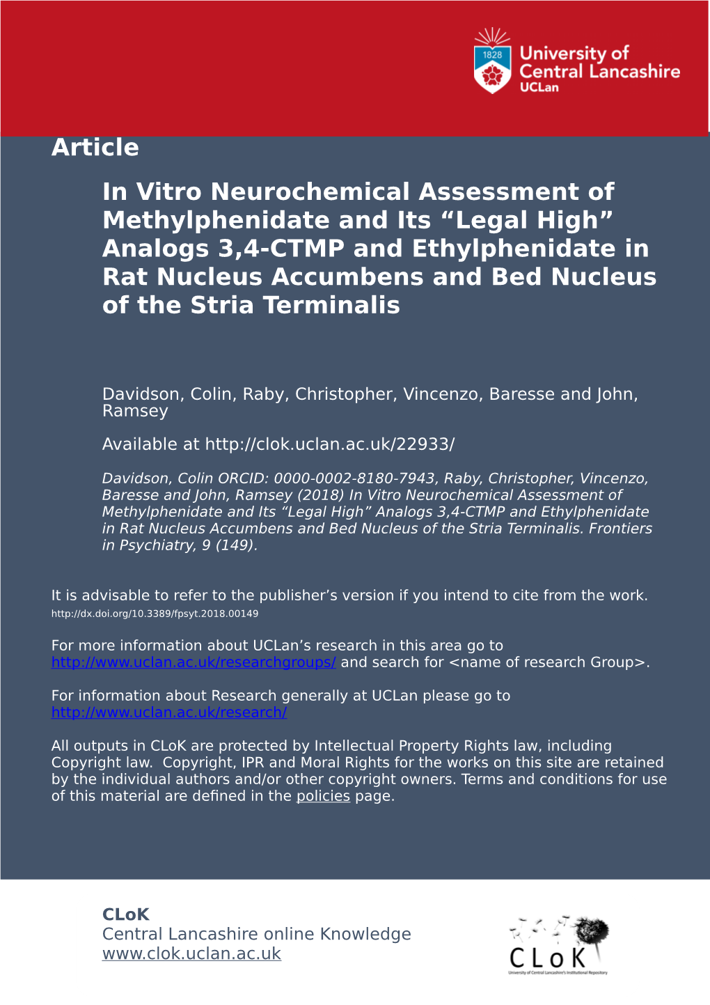 In Vitro Neurochemical Assessment of Methylphenidate and Its ``Legal