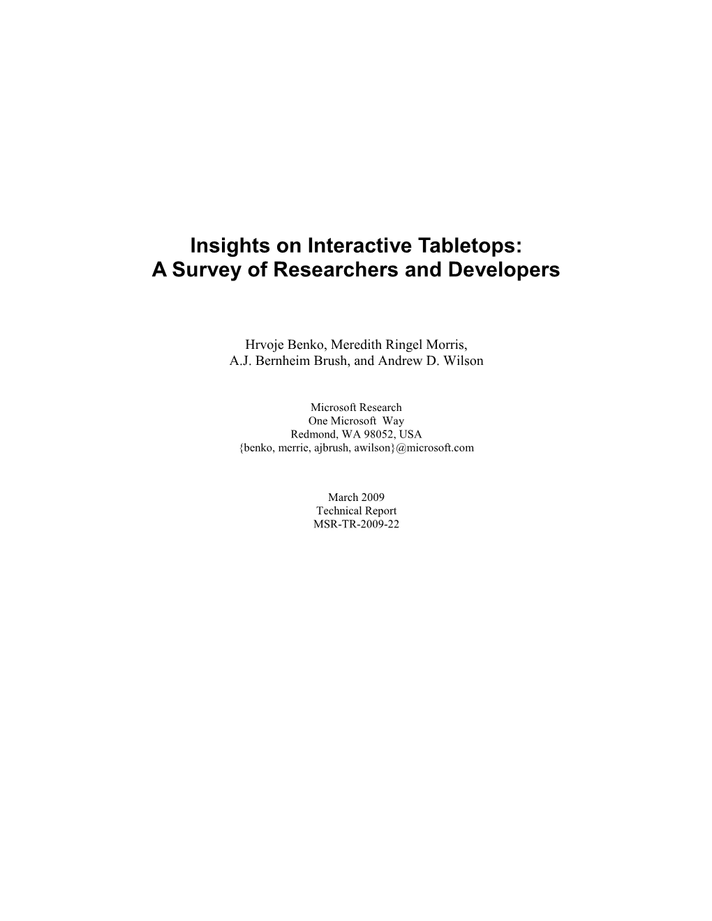 Insights on Interactive Tabletops: a Survey of Researchers and Developers