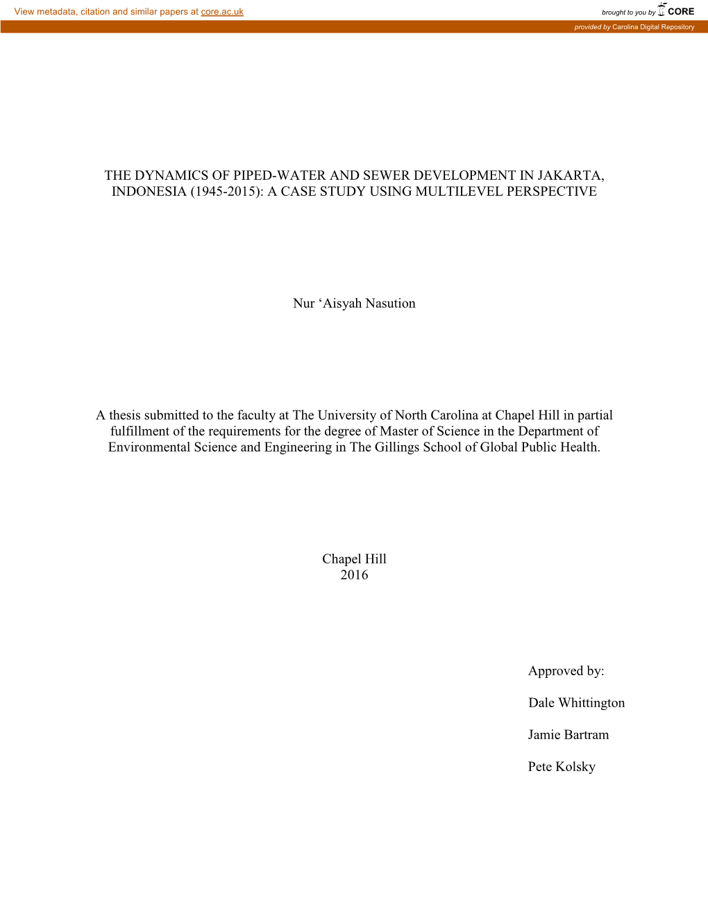 The Dynamics of Piped-Water and Sewer Development in Jakarta, Indonesia (1945-2015): a Case Study Using Multilevel Perspective