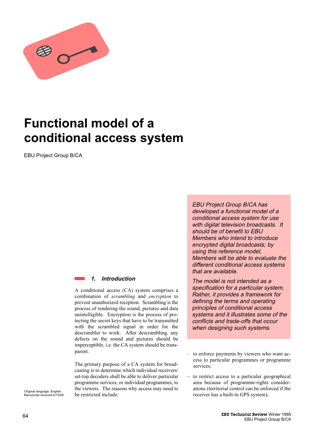 Functional Model of a Conditional Access System