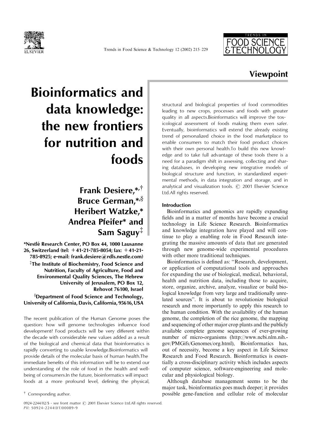 Bioinformatics and Data Knowledge: the New Frontiers for Nutrition And