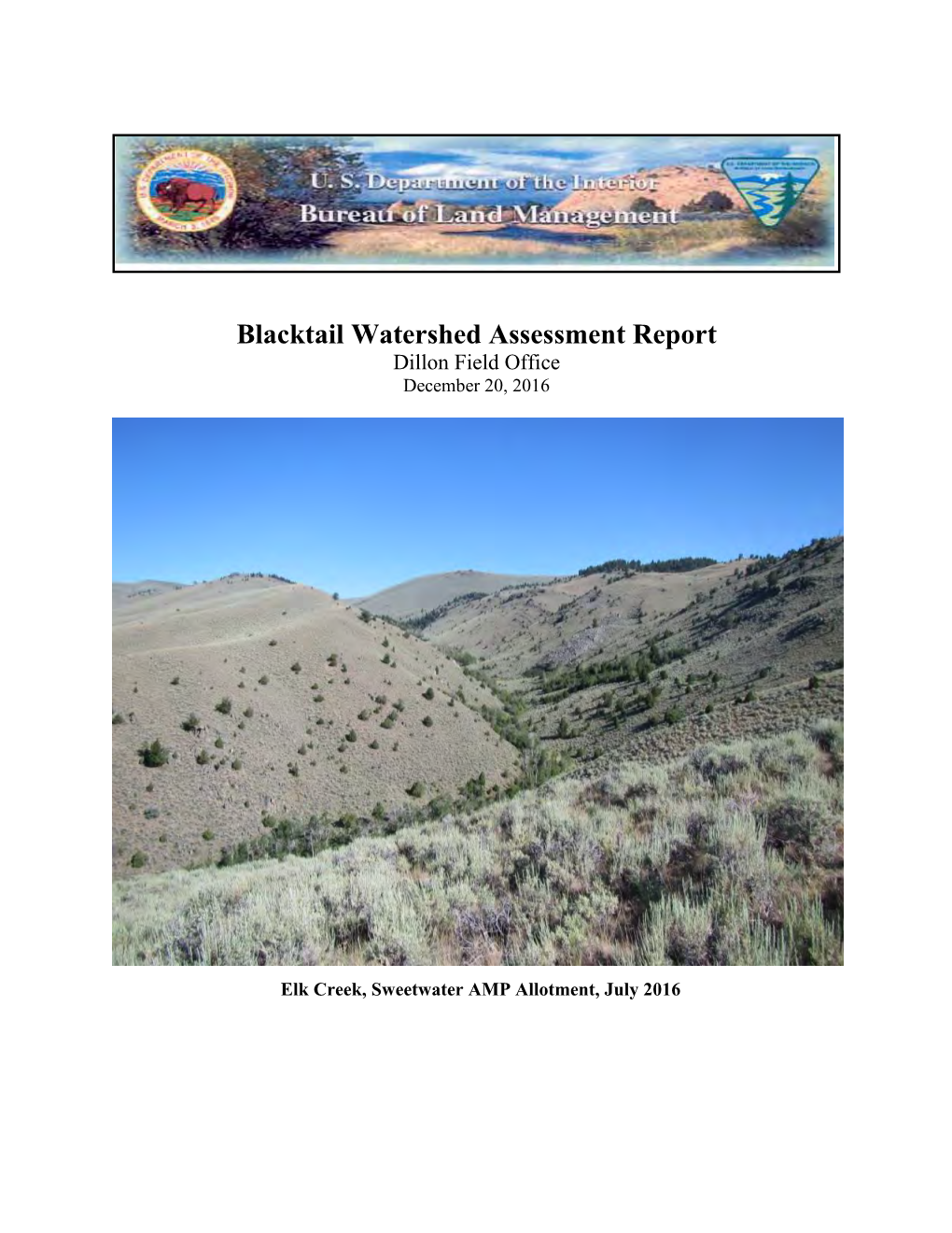Blacktail Watershed Assessment Report Dillon Field Office December 20, 2016