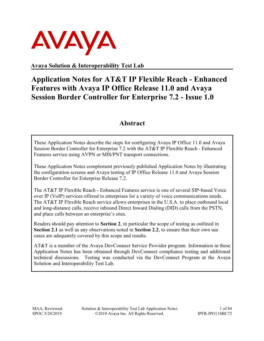 Application Notes for AT&T IP Flexible Reach