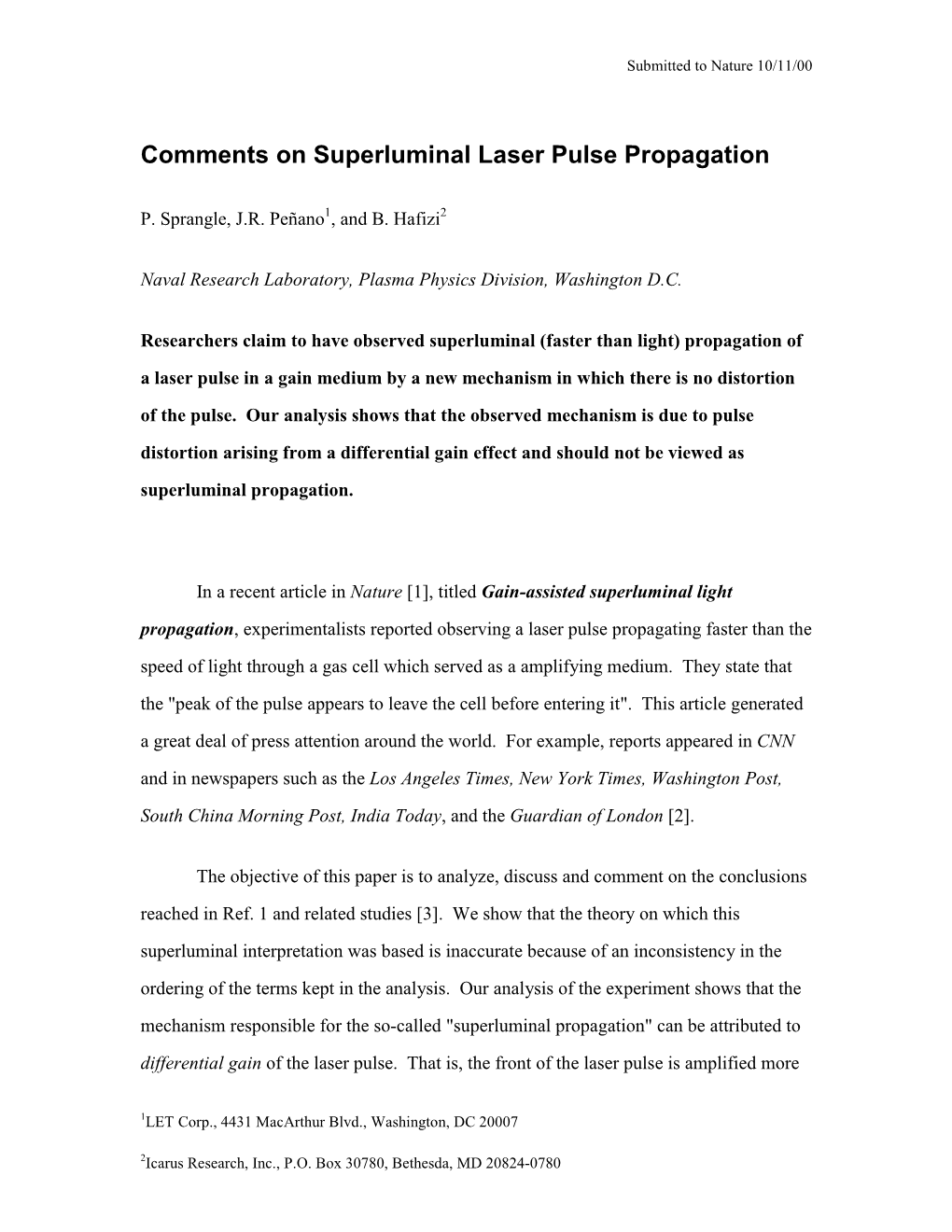 Titled Gain-Assisted Superluminal Light Propagation Reports to Have