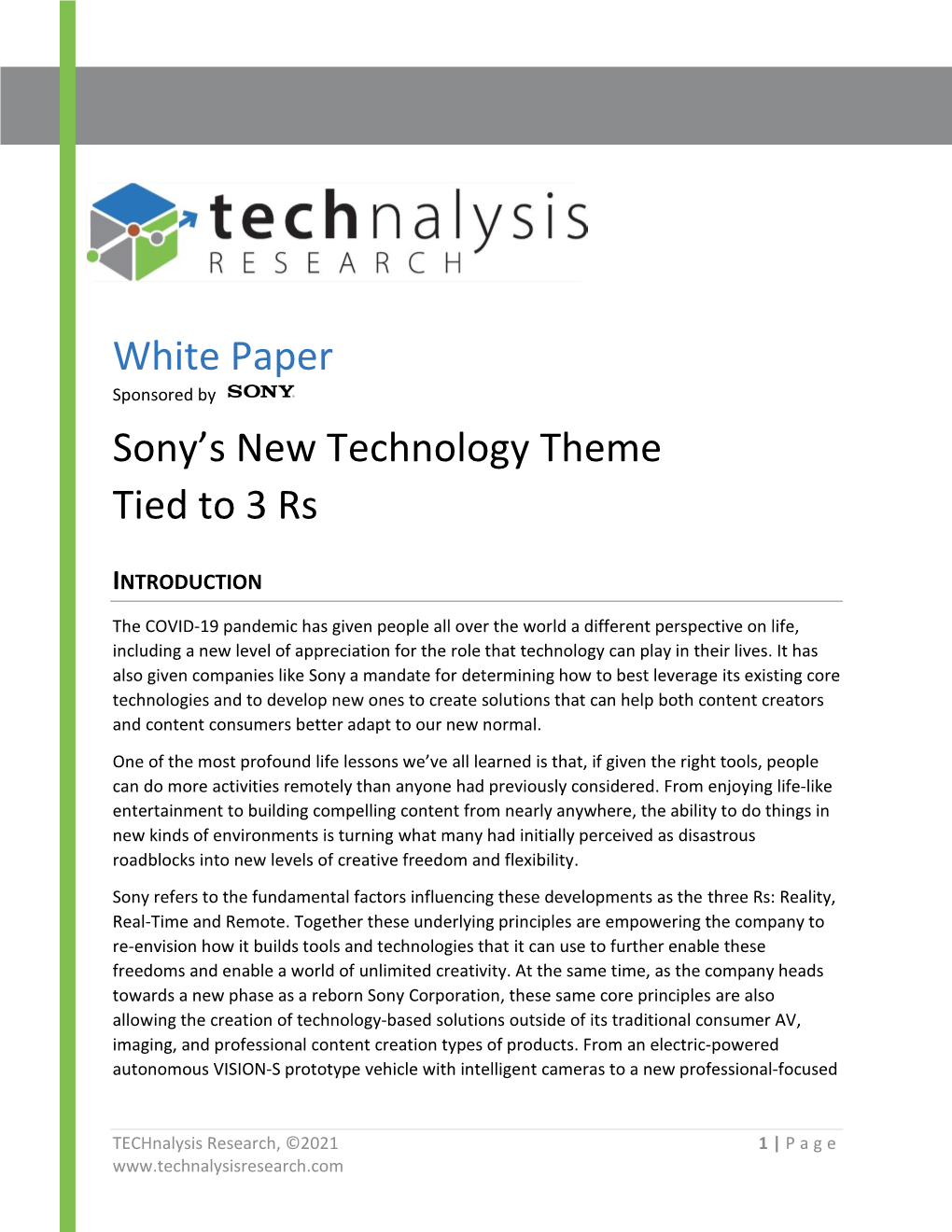 White Paper Sony's New Technology Theme Tied to 3 Rs