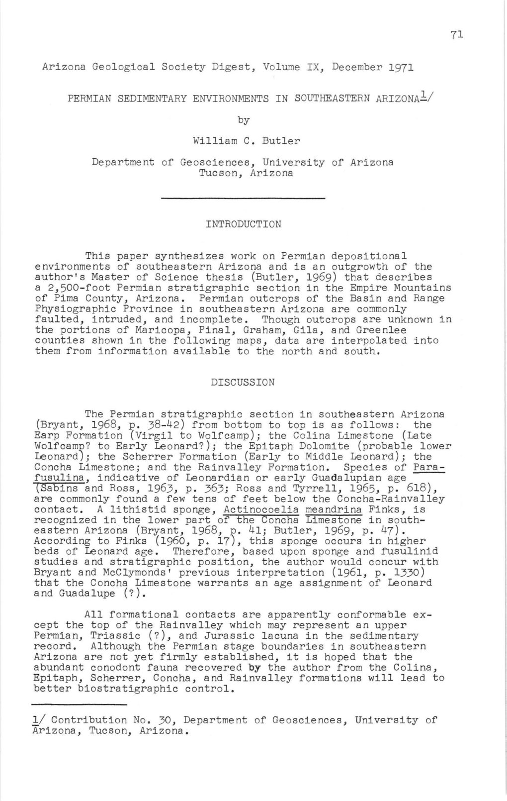 PERMIAN SEDIMENTARY ENVIRONMENTS in SOUTHEASTERN Arizonal/ by William C