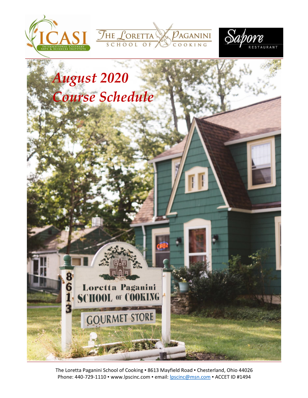 August 2020 Course Schedule