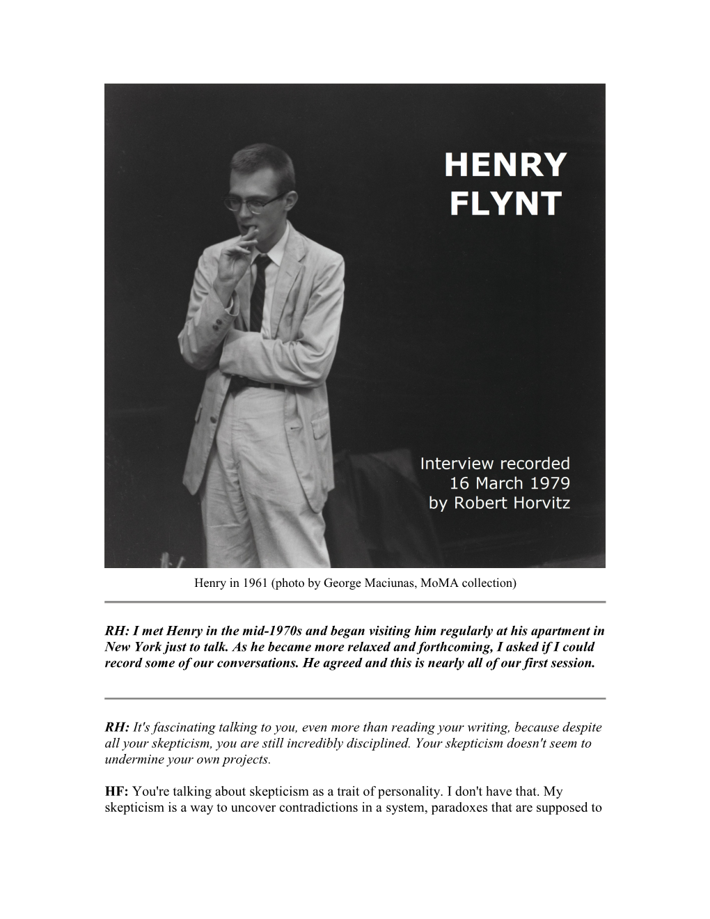 Henry Flynt Interviewed by Robert Horvitz, Page 2 Pull the Plug on What People Believe