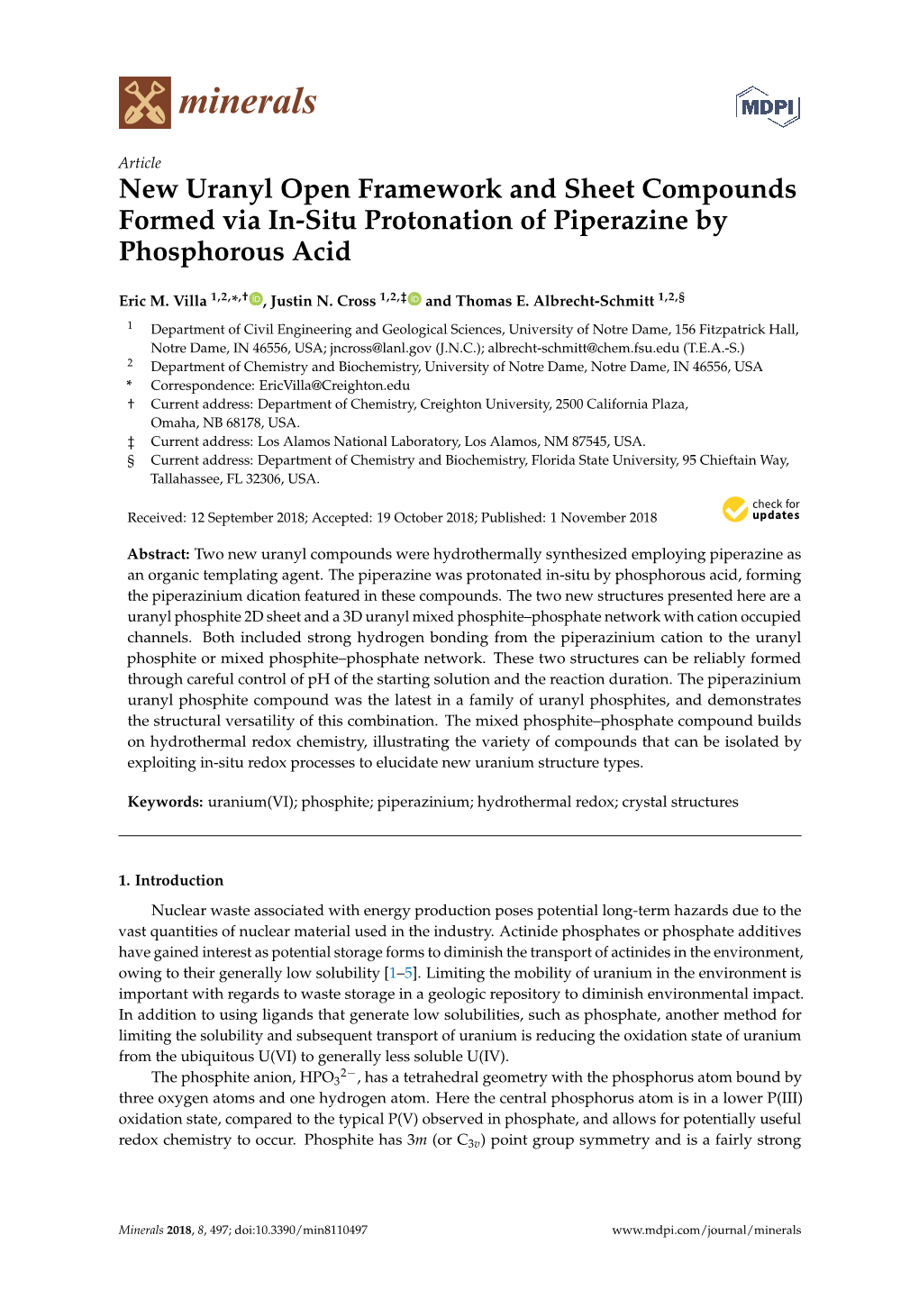 New Uranyl Open Framework and Sheet Compounds Formed Via In-Situ Protonation of Piperazine by Phosphorous Acid