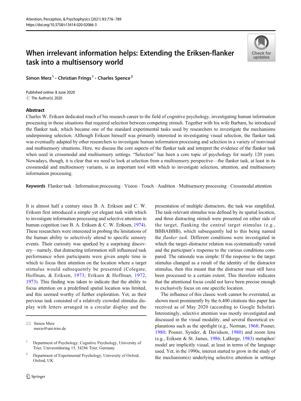 When Irrelevant Information Helps: Extending the Eriksen-Flanker Task Into a Multisensory World