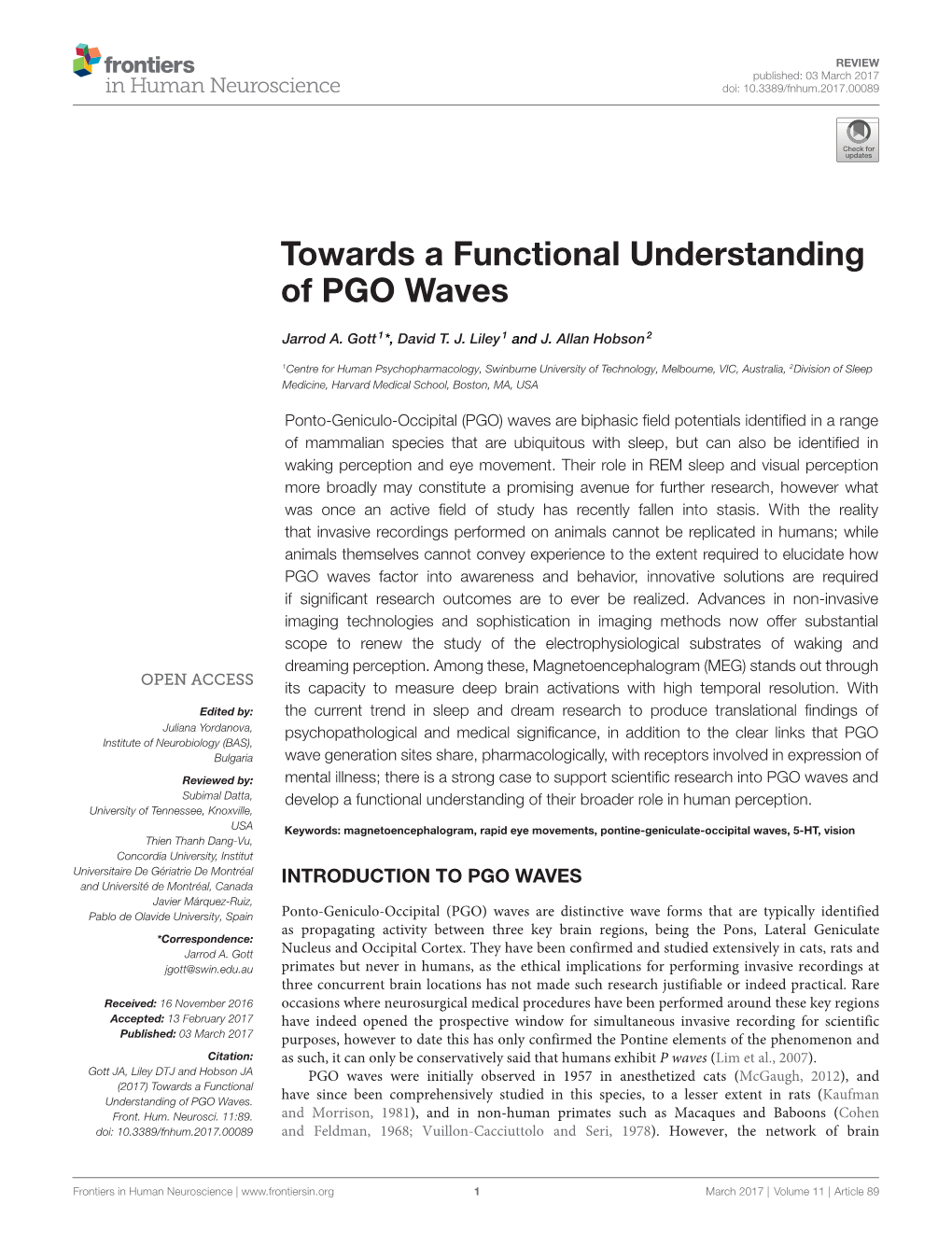 Towards a Functional Understanding of PGO Waves