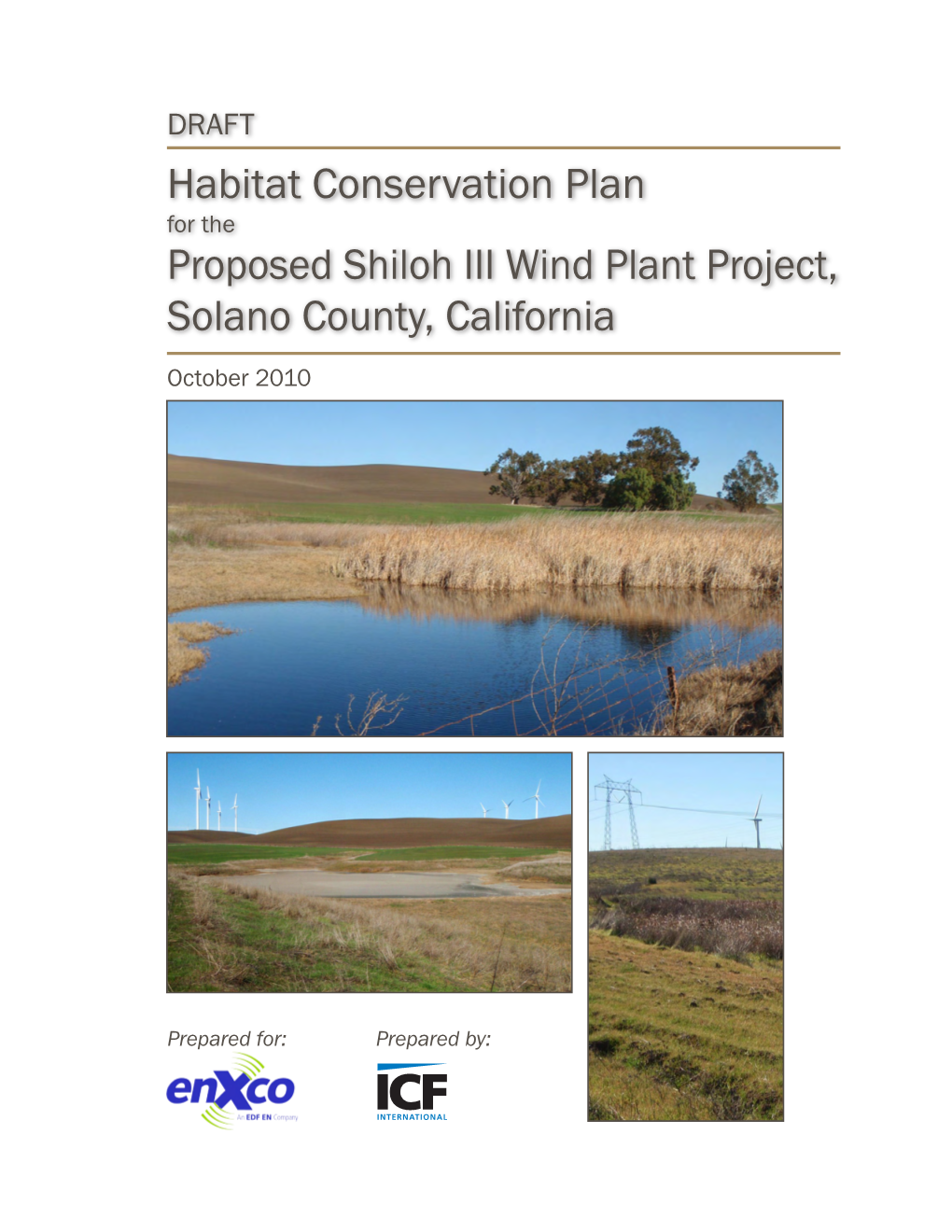 Habitat Conservation Plan Proposed Shiloh III Wind Plant Project, Solano