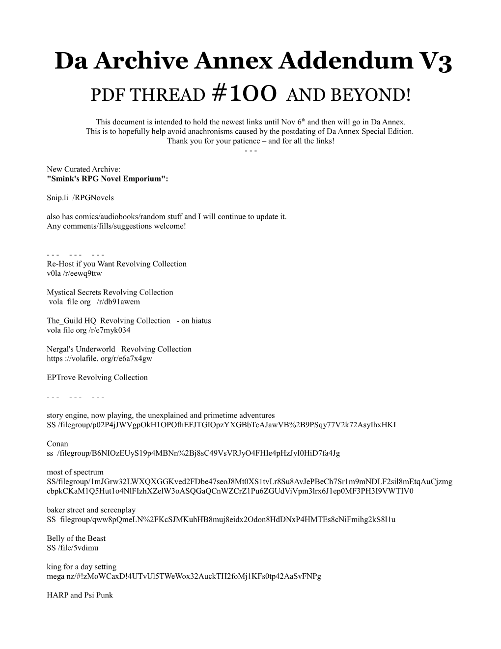 Da Archive Annex Addendum V3 PDF THREAD #100 and BEYOND!