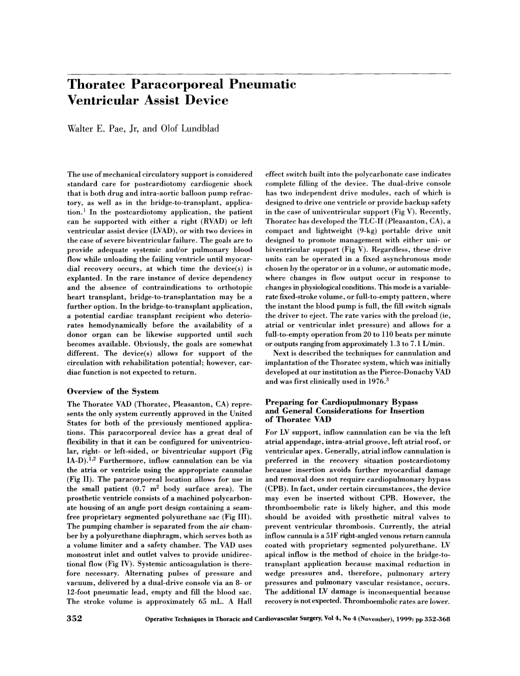 Thoratec Paracorporeal Pneumatic Ventricular Assist Device