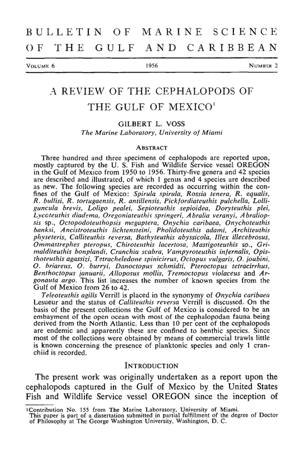 A Review of the Cephalopods of the Gulf of Mexico