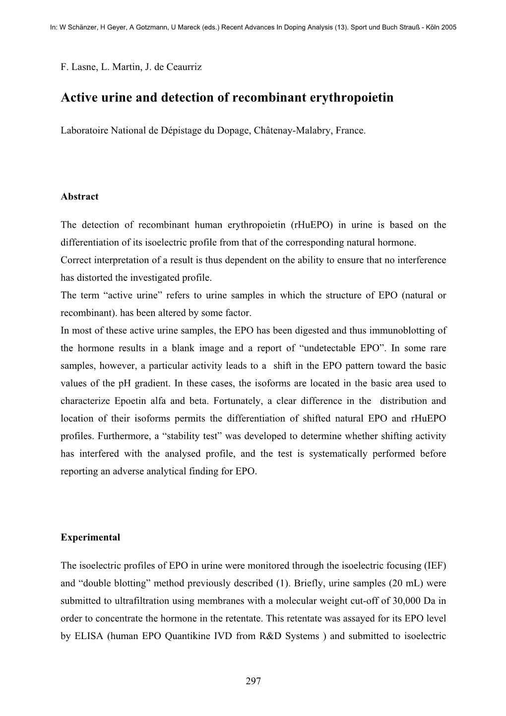 Active Urine and Detection of Recombinant Erythropoietin