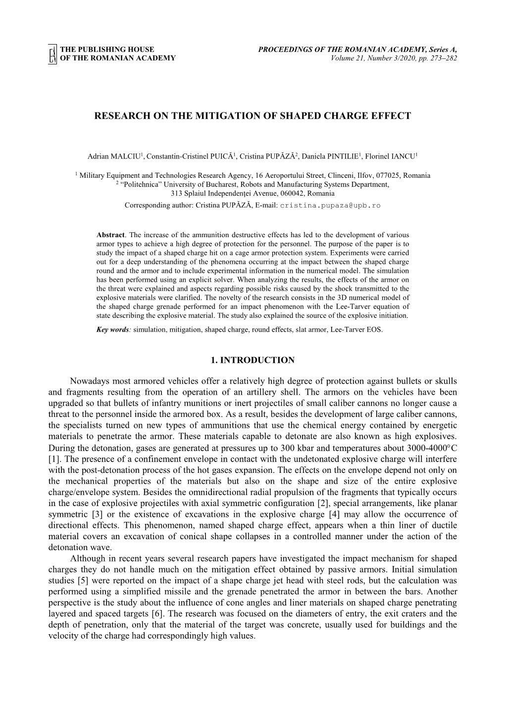 Research on the Mitigation of Shaped Charge Effect