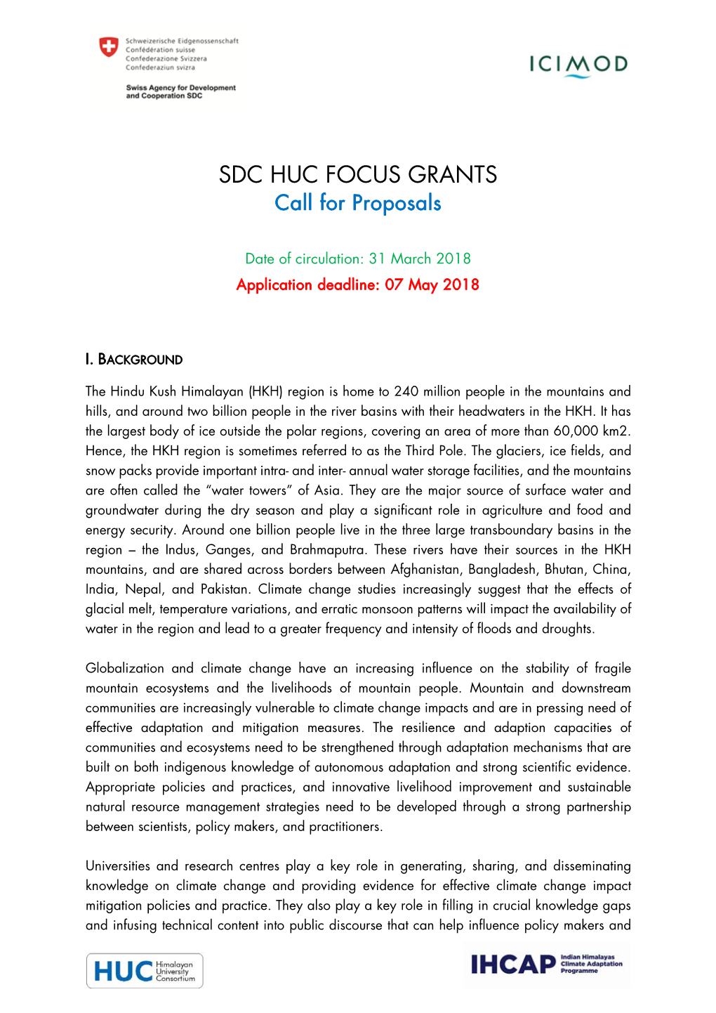 SDC HUC FOCUS GRANTS Call for Proposals