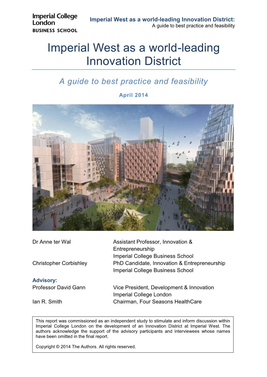 Imperial West As a World-Leading Innovation District: a Guide to Best Practice and Feasibility