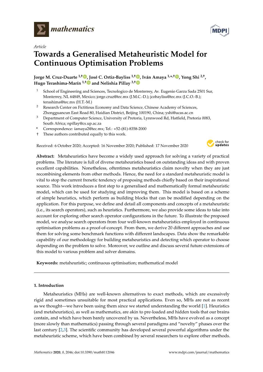 Towards a Generalised Metaheuristic Model for Continuous Optimisation Problems