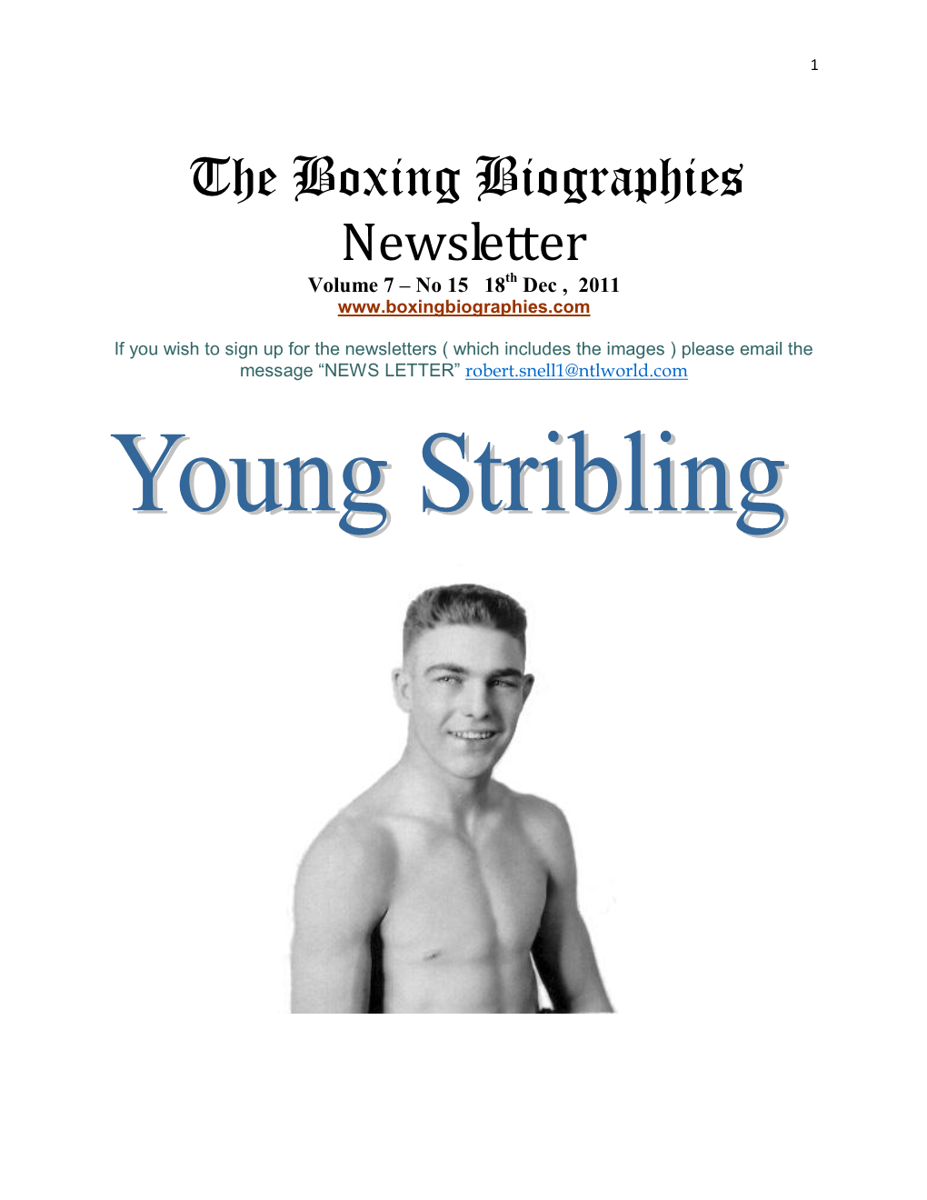The Boxing Biographies Newsletter Volume 7 – No 15 18Th Dec , 2011