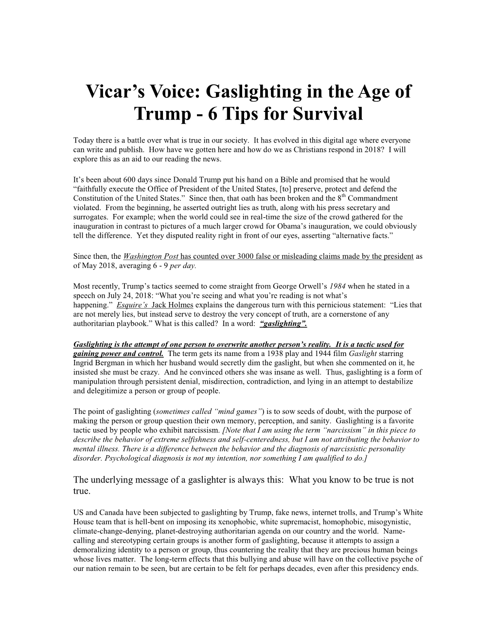 Gaslighting in the Age of Trump - 6 Tips for Survival