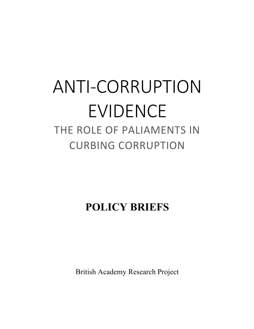 Anti-Corruption Evidence the Role of Paliaments in Curbing Corruption