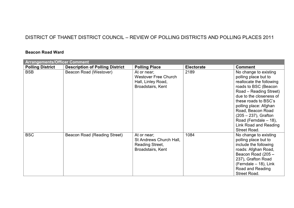 District of Thanet District Council – Review of Polling Districts and Polling Places 2011