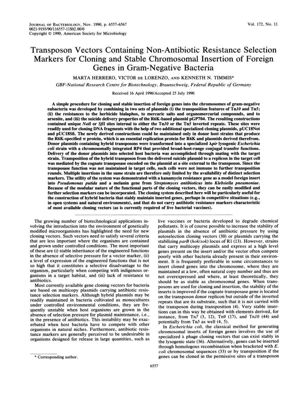 Transposon Vectors Containing Non-Antibiotic Resistance Selection