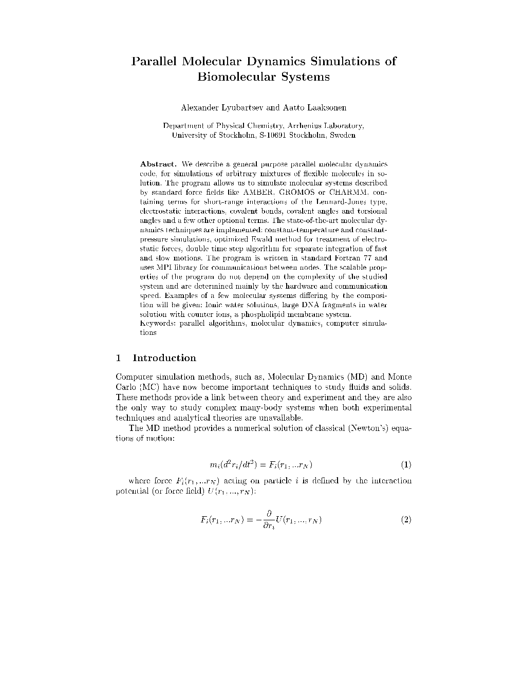 Parallel Molecular Dynamics Simulations of Biomolecular